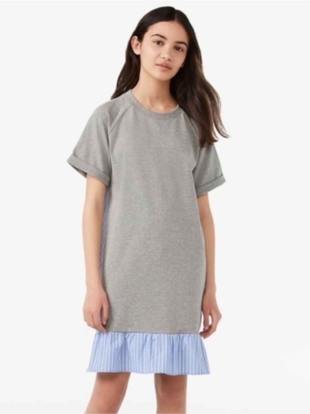 Free Assembly Girls Mixed grey jersey blue white Woven T-Shirt Dress Casual MED